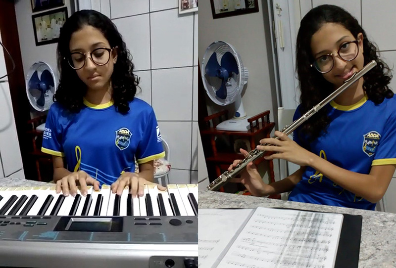 Yasmin faz aulas de piano, flauta transversal, musicalização e linguagem musical