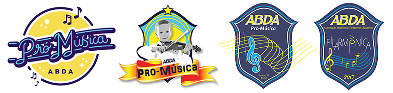 Evolução do logotipo da área musical da ABDA até chegar ao atual ABDA Filarmônica